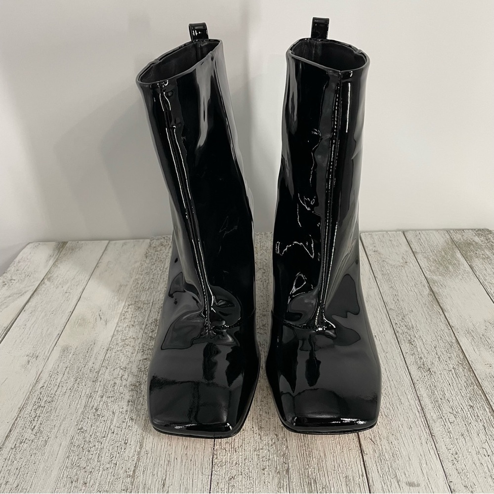Good American Square Toe Patent Leather Ankle Boot Black - Picture 4 of 9